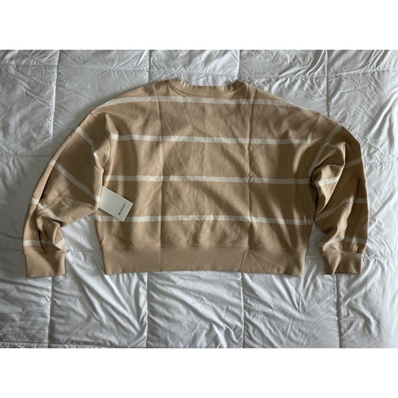 New Lululemon 14 Beige Striped Perfectly Oversized Cropped Crew SOLD OUT NWT - Picture 6 of 6